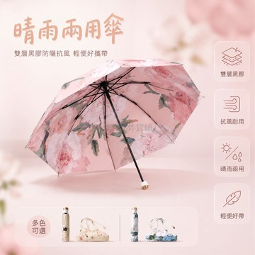 台灣出貨✨ 雨傘 雙層 防紫外線 三折 晴雨兩用 黑膠 抗風 女士 外出 便攜 耐用 遮陽傘