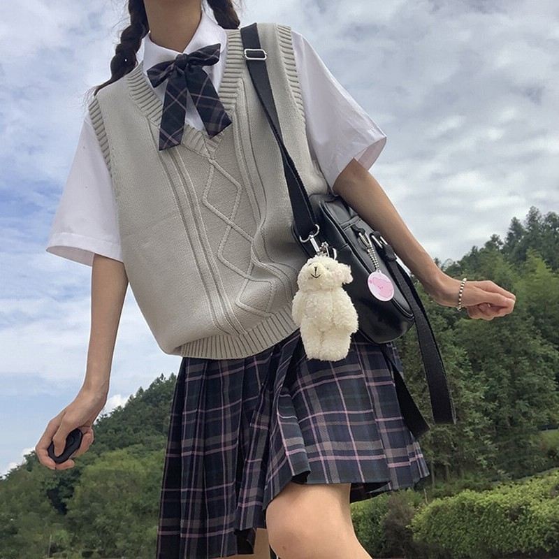 スクールベスト ニット 春 夏 グレー ネイビー 女子高生 制服 学校 セーター セーラー服 コス コスプレ 職場 白 黒 ベージュ ケーブルニット 男女兼用 カップル08 通販 Lineポイント最大get Lineショッピング