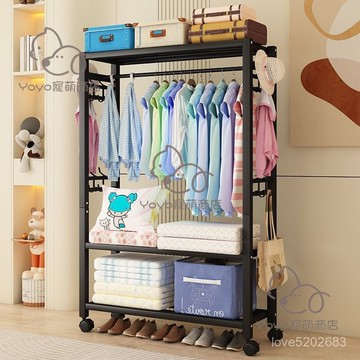 宅配免運😊衣帽架晾衣架落地網紅簡易經濟掛衣架可移動帶輪家用收納臥室輕奢 衣架