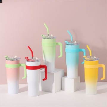 跨境新款42oz304不銹鋼真空保溫杯便攜戶外車載漸變吸管杯批發