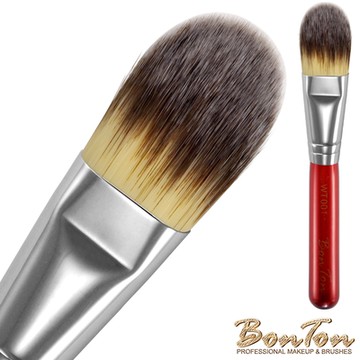 BonTon 湛紅短柄 扁粉底刷(中) WT001 三色纖維直毛