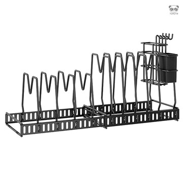 廚房置物架檯面不鏽鋼鍋蓋架櫥櫃伸縮收納架帶刀架可調整鍋具收納架 黑色
