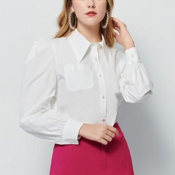 【官網限定】HONOR條紋立肩珍珠排釦襯衫-白