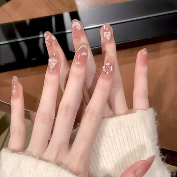 🎀台灣出貨🎀聖誕氛圍冰透雪花超仙氣粉嫩花環純手工美甲穿戴甲立體聖誕樹美甲