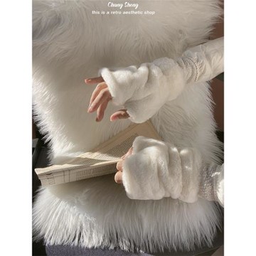 長笙間 特！ 小可愛 保暖軟糯學生可愛風仿懶兔毛加絨手套冬季