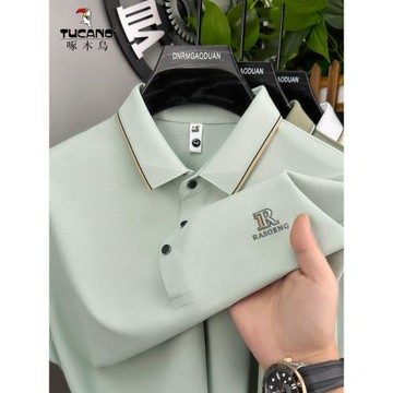 啄木鳥冰絲POLO衫夏季時尚潮流男士短袖T恤免燙透氣半袖休閑上衣