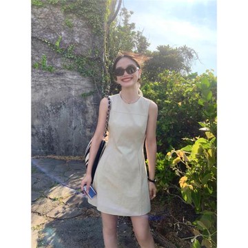 (免運)pusumede 法式復古無袖圓領背心連衣裙女2025夏季收腰顯瘦A字短裙