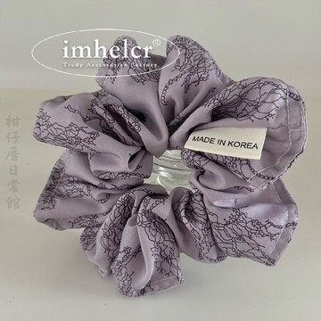 🔥2件9折🍊臺北出貨🍊可開發票紫色優雅溫柔氣質印花大腸髮圈小衆ins氛圍感新款丸子頭頭花髮繩