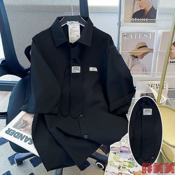 【M-5XL大尺碼】大尺碼上衣 短袖襯衫 上衣 寬鬆顯瘦 大碼胖MM短袖襯衫中國風薄款複古女夏領帶設計感潮流高檔別緻襯衣