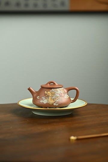 平蓋石瓢 全手工王平制褚萍泥繪容量250cc原礦段泥