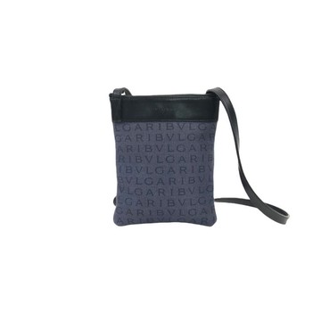bvlgary藍色字母印花拼接帆布肩揹小包
