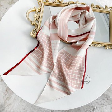 粉白色簡約高級感桑蠶絲絲巾真絲領巾女春秋長款薄圍巾飄帶搭襯衫