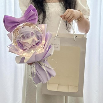 預購【LAMIE】紫色史迪奇波波球 (滿天星款) 卡通花束花禮 花束