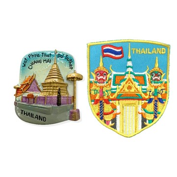 泰國清邁雙龍寺 素帖寺黑板磁鐵+泰國 玉佛寺 曼谷大皇宮 布標【2件組】可愛磁鐵 卡通磁鐵 出國禮物 造型立體磁鐵鐵 紀念磁鐵 冰箱貼