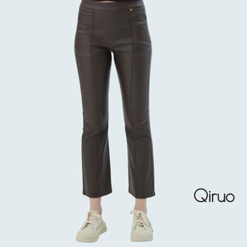 【Qiruo 奇若】秋冬專櫃咖啡色合身皮褲7205C 小喇叭長褲