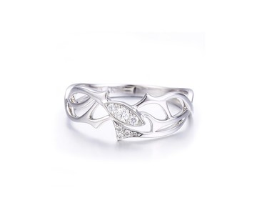 鑽石14k白金馬眼形訂婚戒指 樹枝造型求婚鑽戒 荊棘匕首結婚戒指