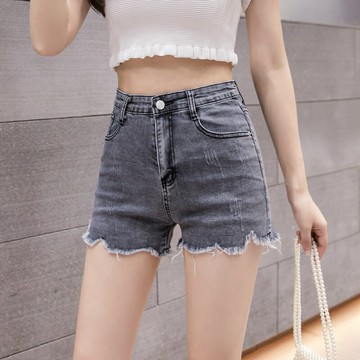 牛仔短褲 女小個子夏季高腰顯瘦緊身毛邊破洞彈力a字熱褲【不二雜貨】