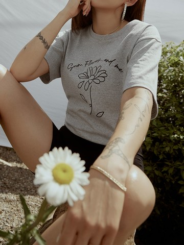 雛菊標語印花短袖厚磅T