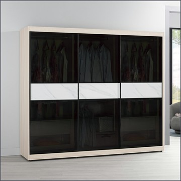 7.5尺鋁框推門衣櫥黑玻璃 衣櫥 收納衣櫃 滑門衣櫥 【149B110221】Leader傢居館149-A213+A214+A213