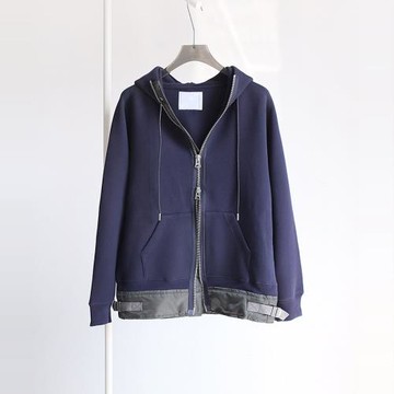 秋冬SACA1太空棉拼接尼龍外套 架構主義拉鏈寬松巫師帽連帽衛衣男