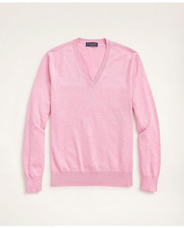 Brooks Brothers Men's Big & Tall Supima Cotton V-Neck Sweater | Pink Heather | Size 1X Tall