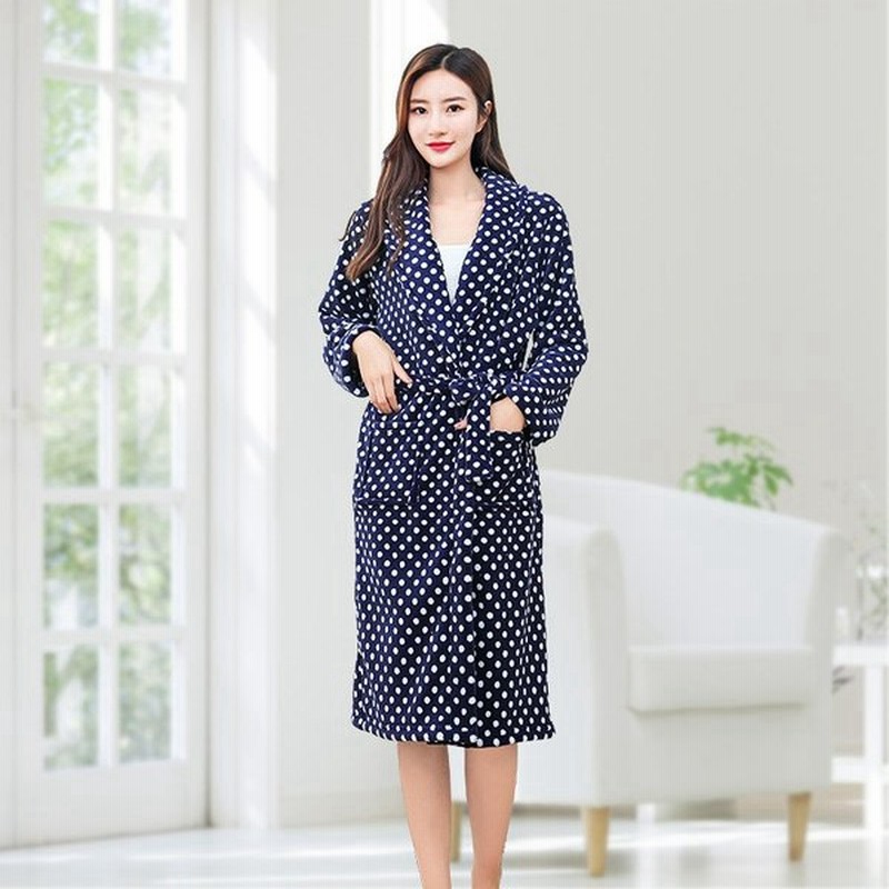 ガウン バスローブ ナイトウェア レディース 女性 ドット柄 長袖 ネイビー 単品 部屋着 ルームウェア 帯 おしゃれ パジャマ ネグリジェ グッズ 通販 Lineポイント最大get Lineショッピング
