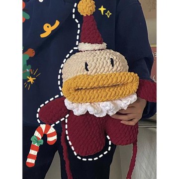 手工編織DIY鉤針材料包圣誕老人大嘴包可愛小老頭解悶自制禮物
