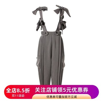 ALEI 秋冬新品小眾設計感立體蝴蝶結背帶褲女寬松高腰休閑闊腿褲