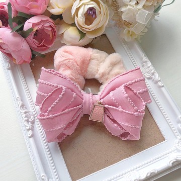 蓬鬆感大人可愛毛絨髮圈大腸圈-煙燻粉