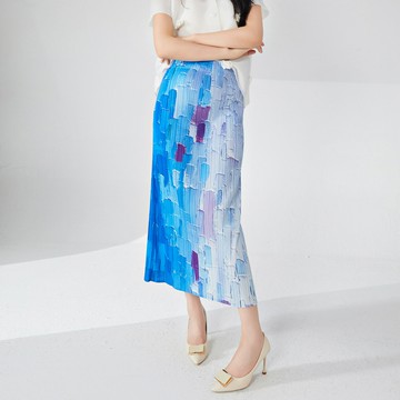 ??高級感漸變褶皺半身裙氣質優雅高腰包臀中長款設計感后開叉一步裙