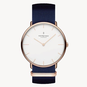 Nordgreen ND手錶 Native 本真 36mm 玫瑰金殼白面 北歐藍尼龍錶帶(NR36RGNYNAXX)
