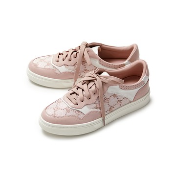 (限時⬊5折)Sabon刺繡異材質真皮綁帶休閒鞋 粉色 (10293105)