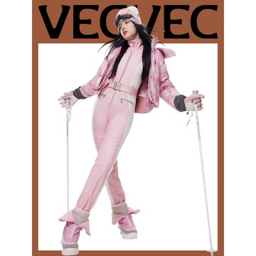 【官方正品】VECVEC粉色雙板連體服 滑雪服女 套裝滑雪衣 防風防水專業運動滑雪服 少女滑雪服 女士連體滑雪服
