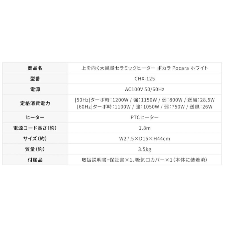 59％以上節約 上を向く大風量 セラミックヒーター ポカラ CHX-125