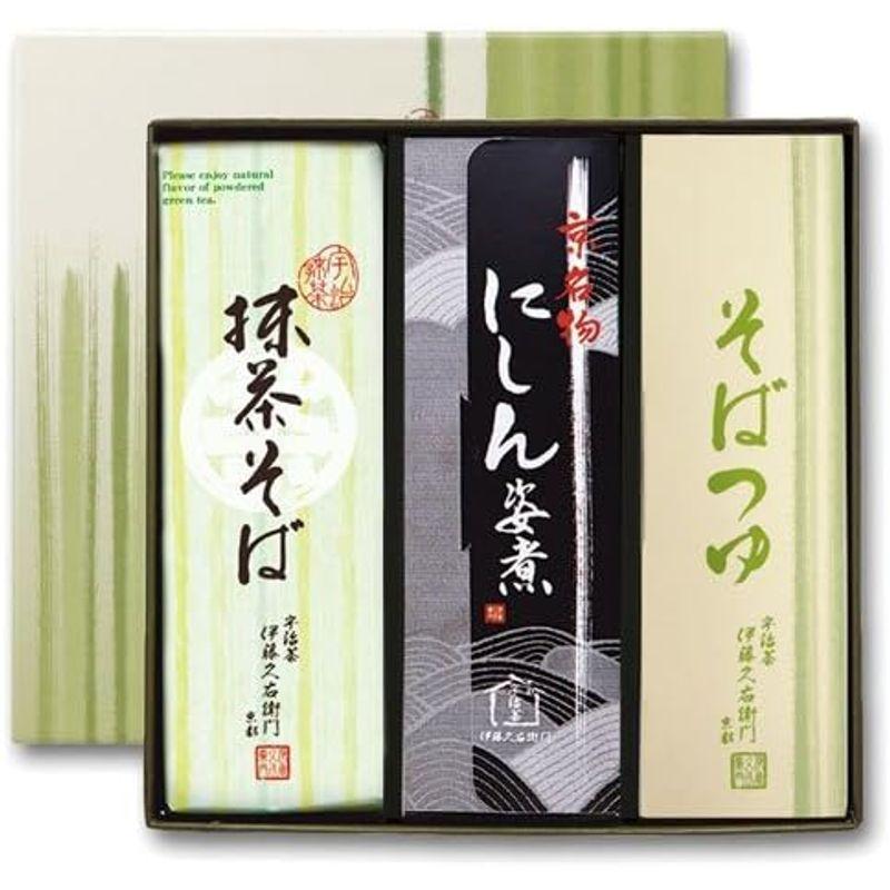 伊藤久右衛門 抹茶 宇治抹茶そばギフト「松」 蕎麦 茶そば (蕎麦 2人前×3袋 ・ めんつゆ×6袋 ・ にしん×3本) N-3 お中元 御