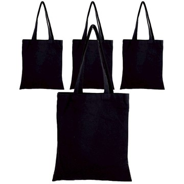 素色直式帆布包 4入  黑色  30 x 35 厘米