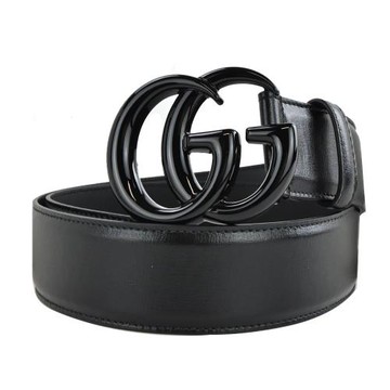 GUCCI GG Marmont 亮面皮革仿舊雙G扣皮帶(黑)