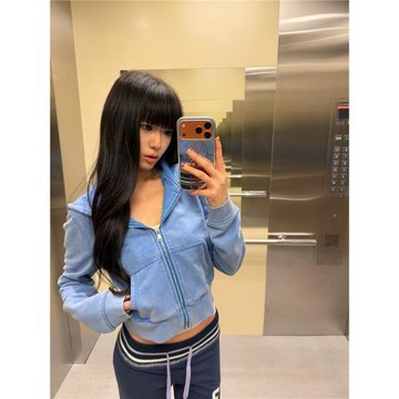 FFR 美式復古做舊水洗袋鼠兜連帽短衛衣女早秋新款百搭開衫外套