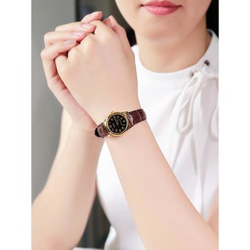 卡西歐手表女ins風防水皮帶簡約氣質小巧精致女士石英表女款黑色