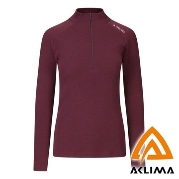 【ACLIMA 挪威】女羊毛半開襟長袖上衣『紅紫』101705 戶外 露營 登山 健行 休閒 時尚 出國 旅遊 長袖 上衣