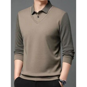 毛衣男假兩件襯衫領針織衫男士假領加絨加厚秋冬季套頭毛線衣打底