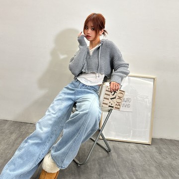 半拉鍊連帽毛衣兩件套-灰【KT24565】