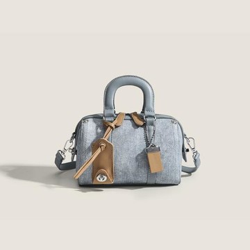 莫小可復古百搭女包法式小眾鉑藍海域枕頭包手提波士頓包包牛仔布