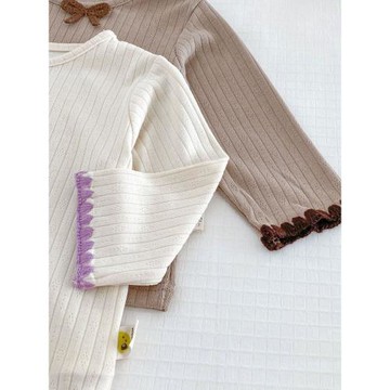 2026春秋新品女寶蝴蝶結長袖家居服套裝嬰幼兒打底衫喇叭褲兩件套