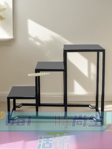 免運 可開發票 花架 鋁合金花架 置物架 室外花架 鋁合金黑色三連體花園盆景架花架鐵藝新中式室外園林室內桌面客製