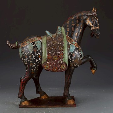 唐三彩金地彩繪戰馬古董古玩收藏真品老貨出土瓷器老物件
