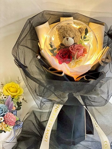 波波球永生花束 熊 永生花束 玫瑰 花束 捧花