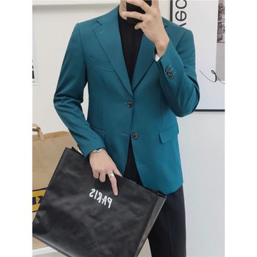 CHEN 夏季新款西裝外套男修身韓版商務孔雀綠免燙單排扣小西裝男