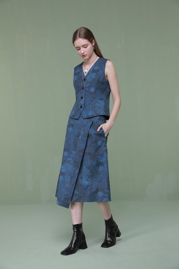 植物印花不對稱半裙