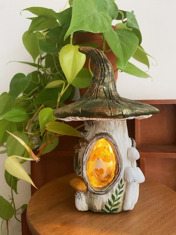 蘑菇屋橘貓的家USB小夜燈 居家裝飾 微景觀 手工雕塑